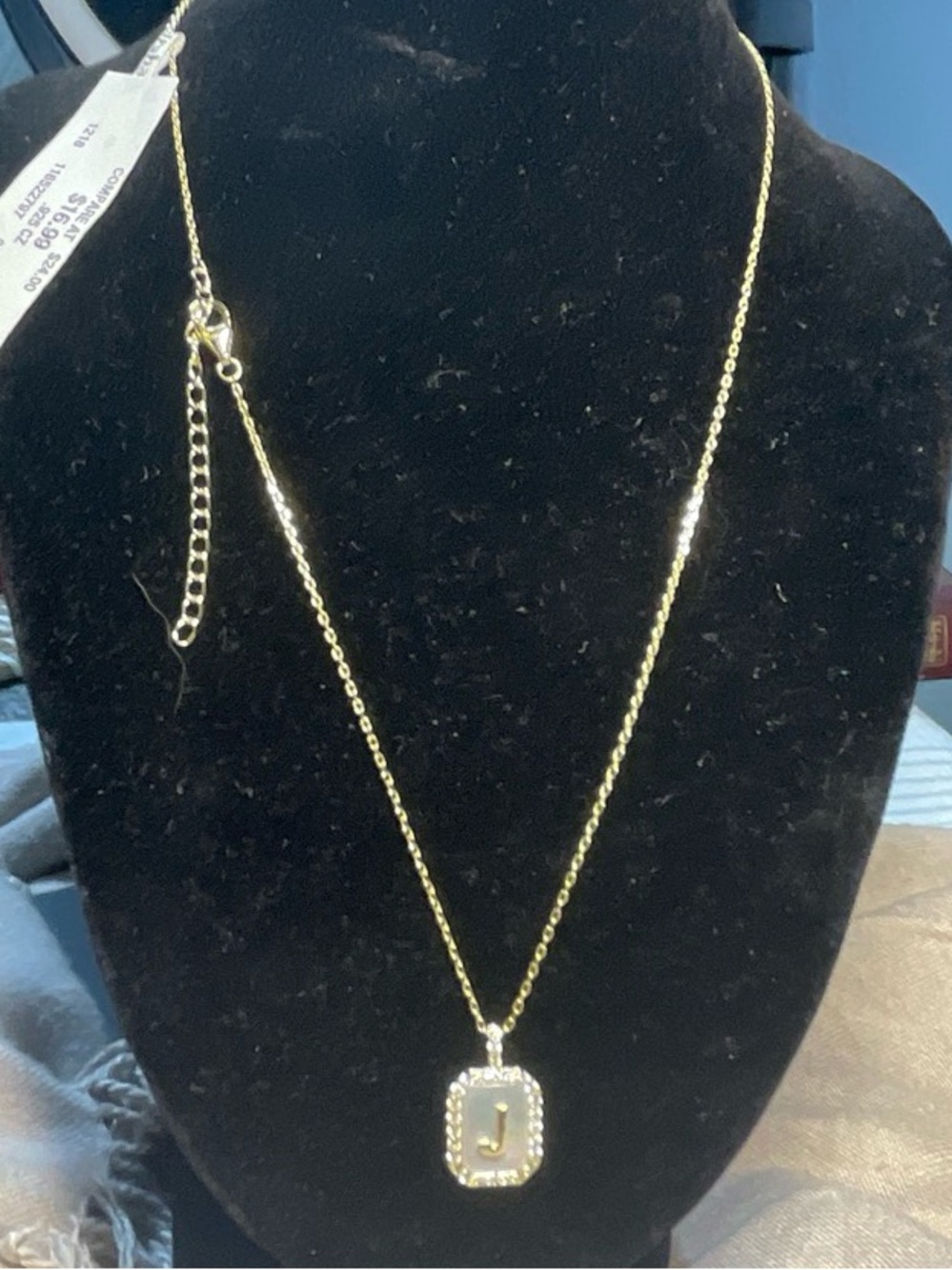 Marsha Jewelry woman’s Gold Tone Letter J Initial Rhinestone Pendant Necklace